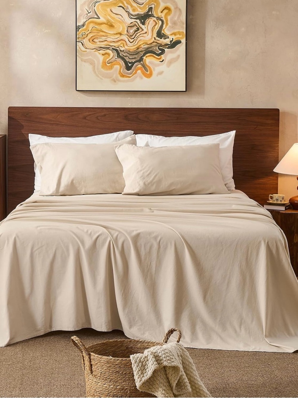 100% Linen Sheets Queen Size, Breathable & Durable 4-Piece Bed Flax Sheet Set